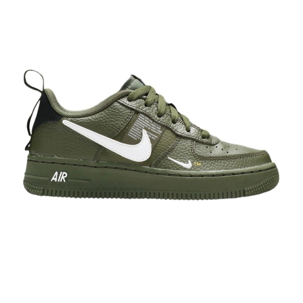 NIKE Kids Army Green Air Force 1 LV8 Utility Overbranding Size 8C
